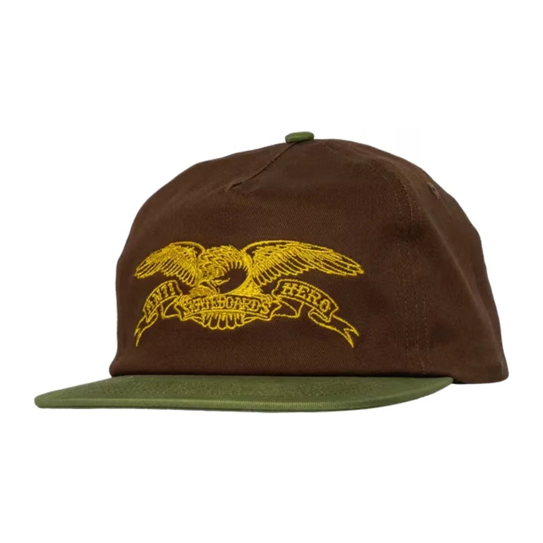 Antihero Basic Eagle Snapback Hat in Brown/Olive/Gold