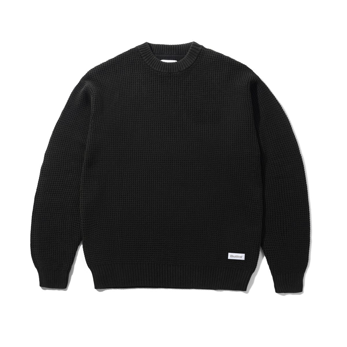 Butter Goods Distressed Waffle Knit Sweater in Washed Black - Goodnews Skateshop