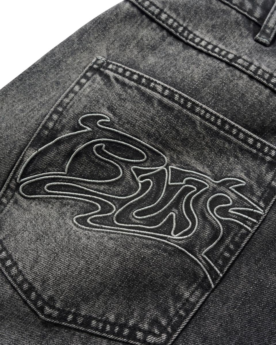 Butter Goods Drummer Baggy Denim Shorts in Streaky Black - Goodnews Skateshop