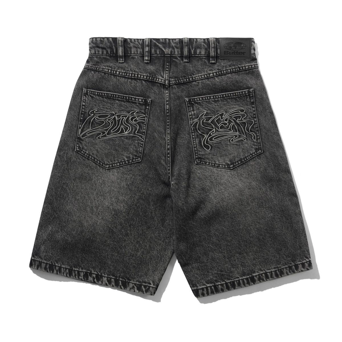 Butter Goods Drummer Baggy Denim Shorts in Streaky Black - Goodnews Skateshop