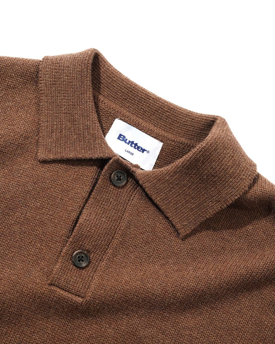 Butter Goods Jive Knit Polo in Bark - Goodnews Skateshop