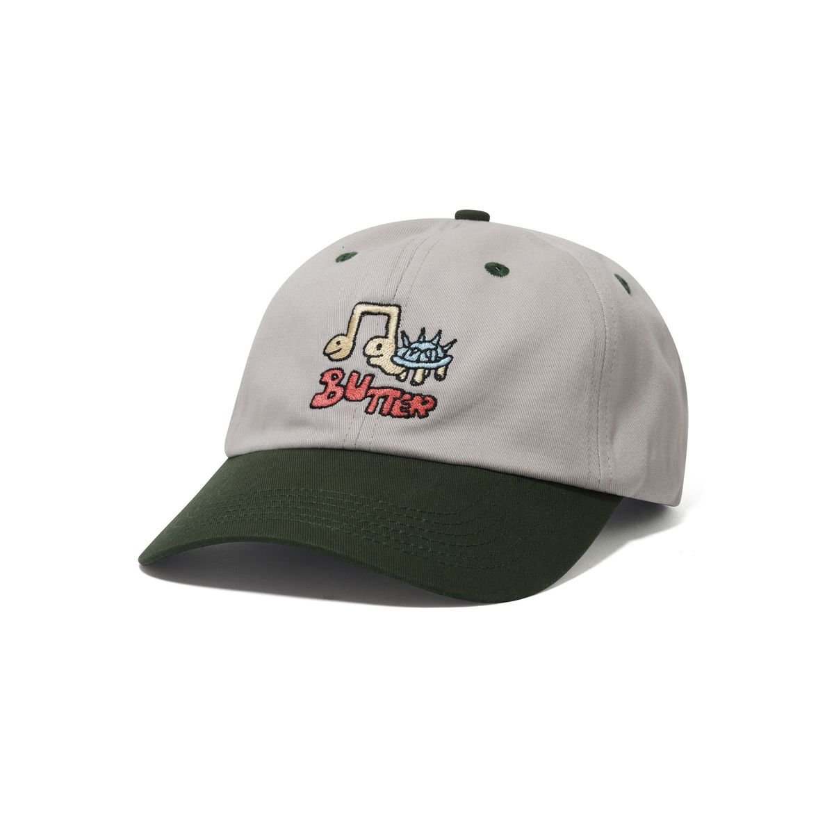 Butter Goods Turtle 6 Panel Cap in Light Grey/Seaweed - Goodnews Skateshop