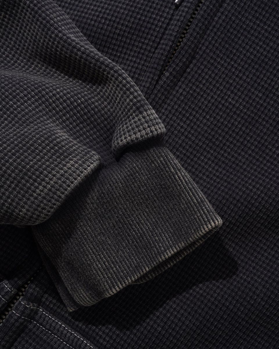 Butter Goods Waffle Zip - Thru Hoodie in Black Overdye - Goodnews Skateshop