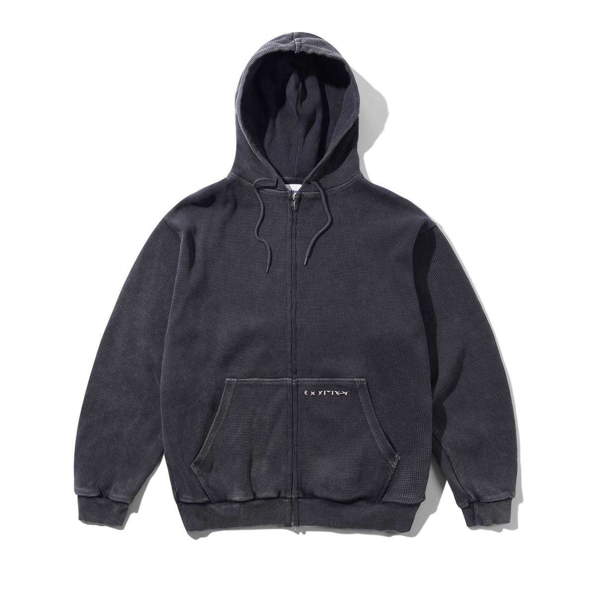 Butter Goods Waffle Zip - Thru Hoodie in Black Overdye - Goodnews Skateshop