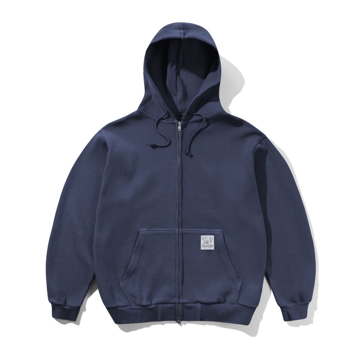 Butter Goods Waffle Zip - Thru Hoodie in Navy Overdye - Goodnews Skateshop