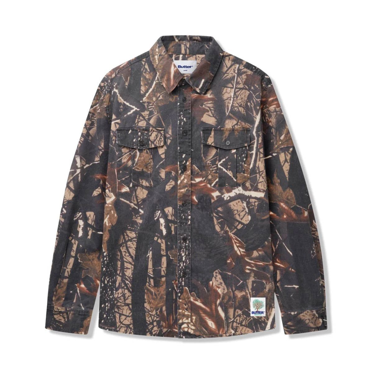 Butter Goods Washed Pocket Longsleeve Shirt in Camo - Goodnews Skateshop