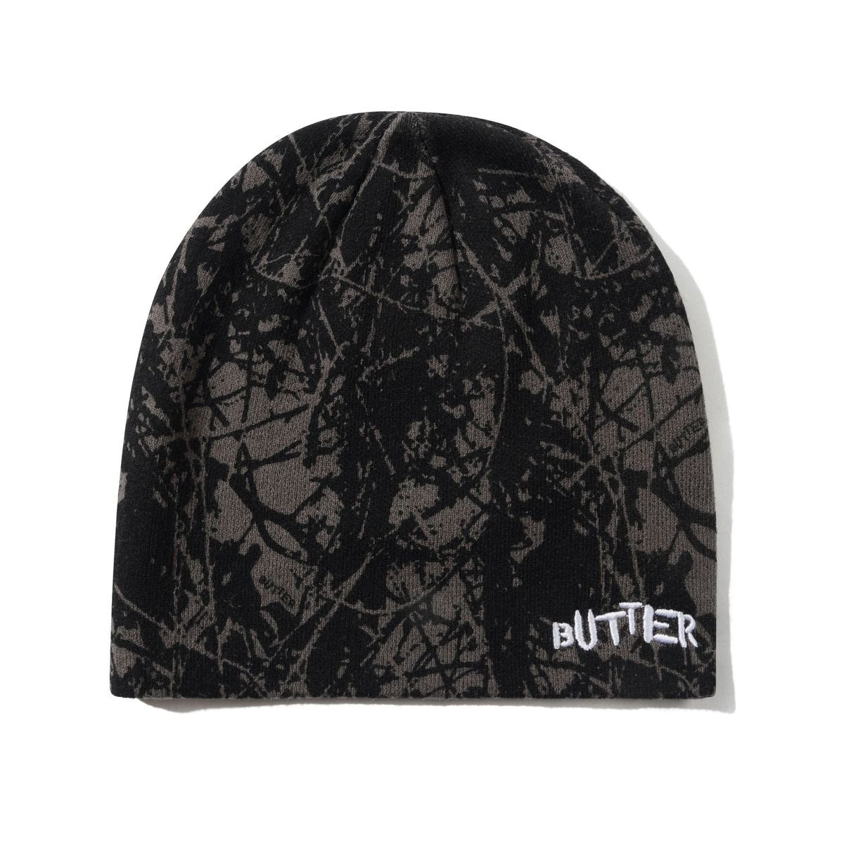 Butter Goods Woods Camo Skully Beanie in Black - Goodnews Skateshop