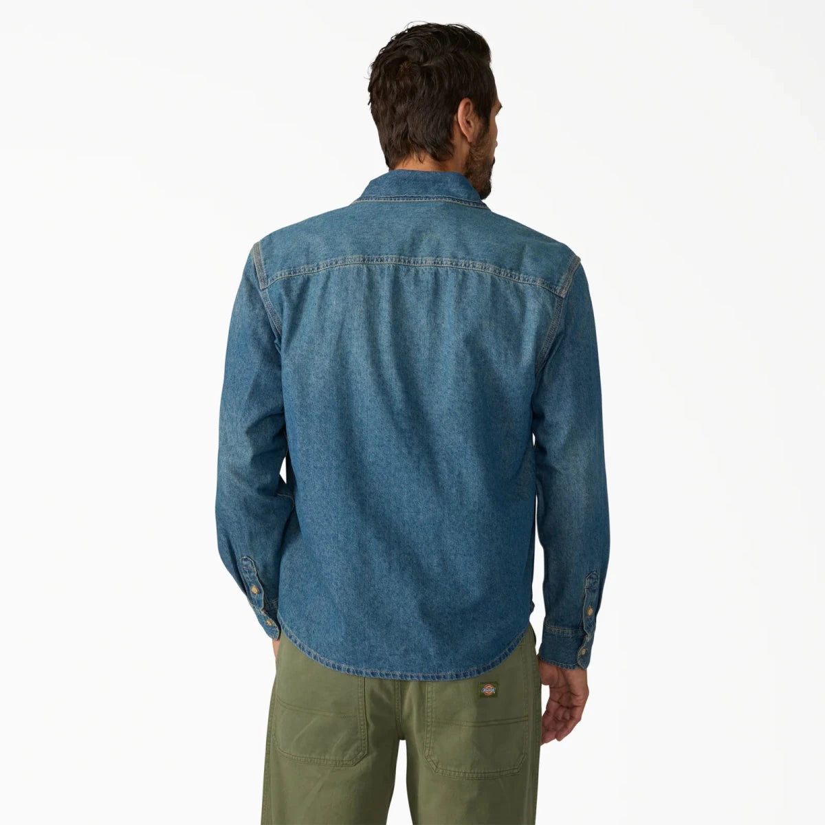 Dickies Lightweight Denim Longsleeve Shirt in Khaki Tinted Blue - Goodnews Skateshop