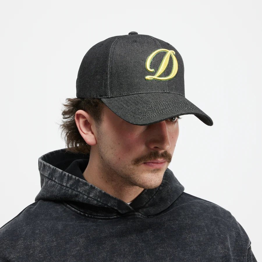 Dime Cursive D Full Fit Cap in Black Denim - Goodnews Skateshop