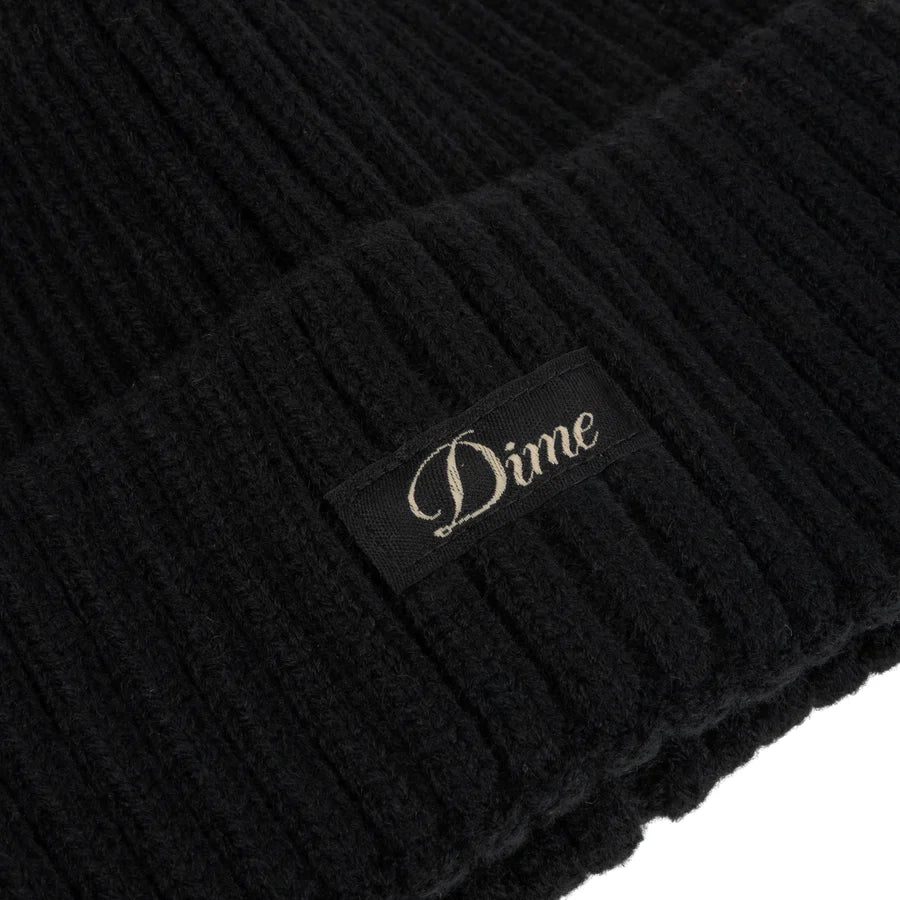 Dime Cursive Rib Beanie in Black - Goodnews Skateshop