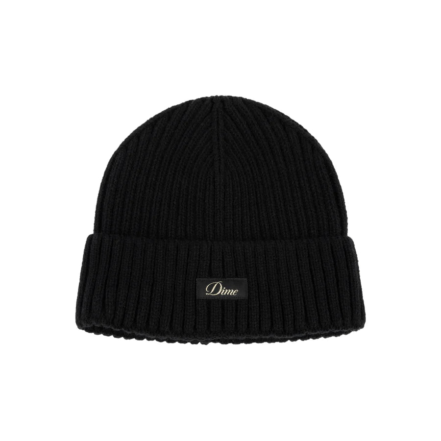 Dime Cursive Rib Beanie in Black - Goodnews Skateshop