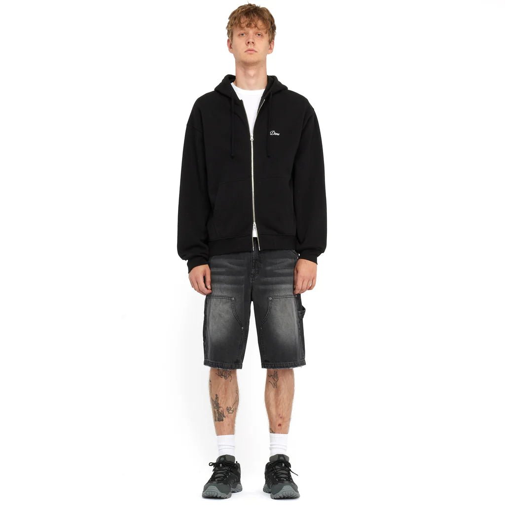 Dime Cursive Small Logo Zip Hoodie in Black - Goodnews Skateshop