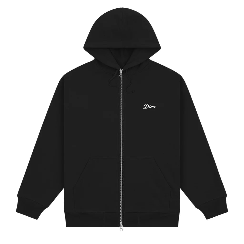 Dime Cursive Small Logo Zip Hoodie in Black - Goodnews Skateshop