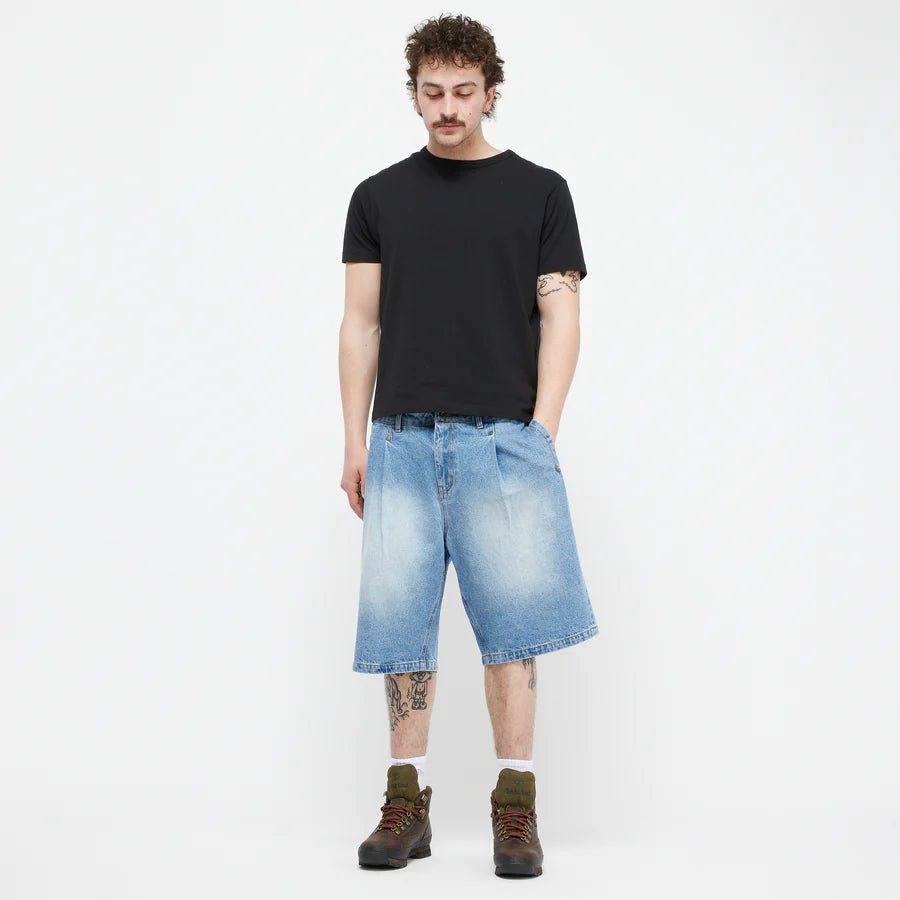 Dime Pleated Denim Shorts in Blue Washed - Goodnews Skateshop