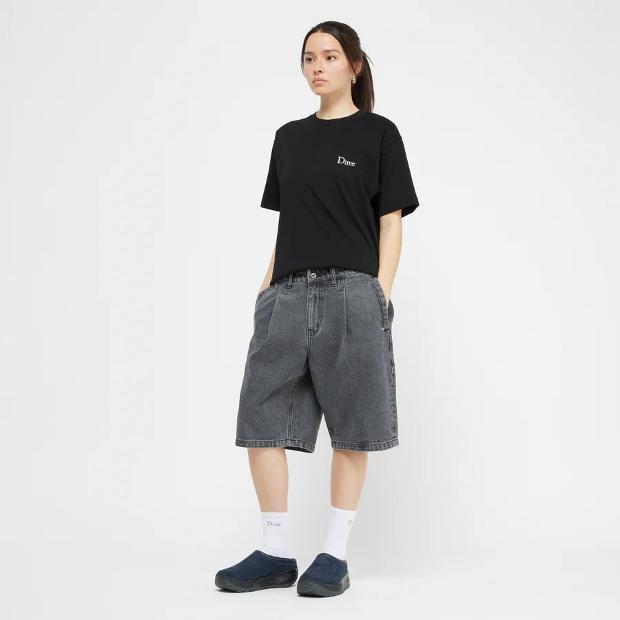 Dime Pleated Denim Shorts in Faded Black - Goodnews Skateshop