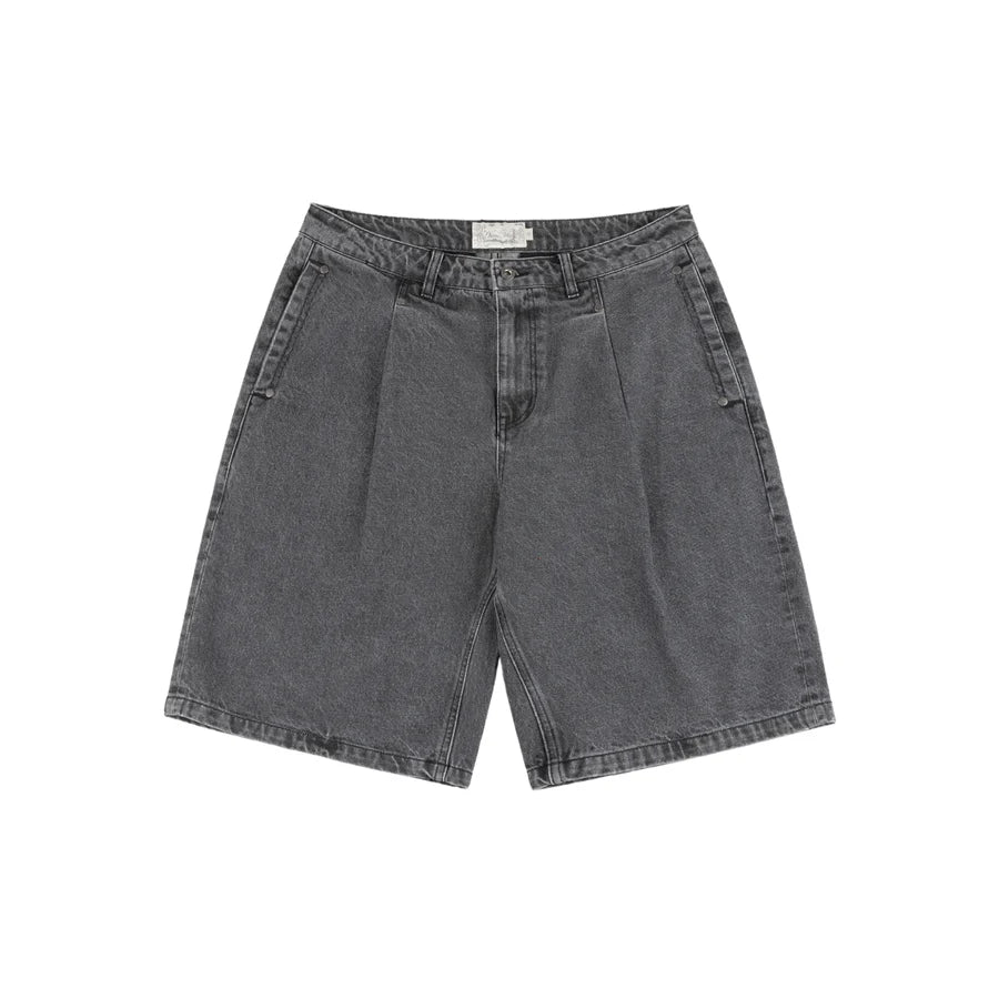 Dime Pleated Denim Shorts in Faded Black - Goodnews Skateshop