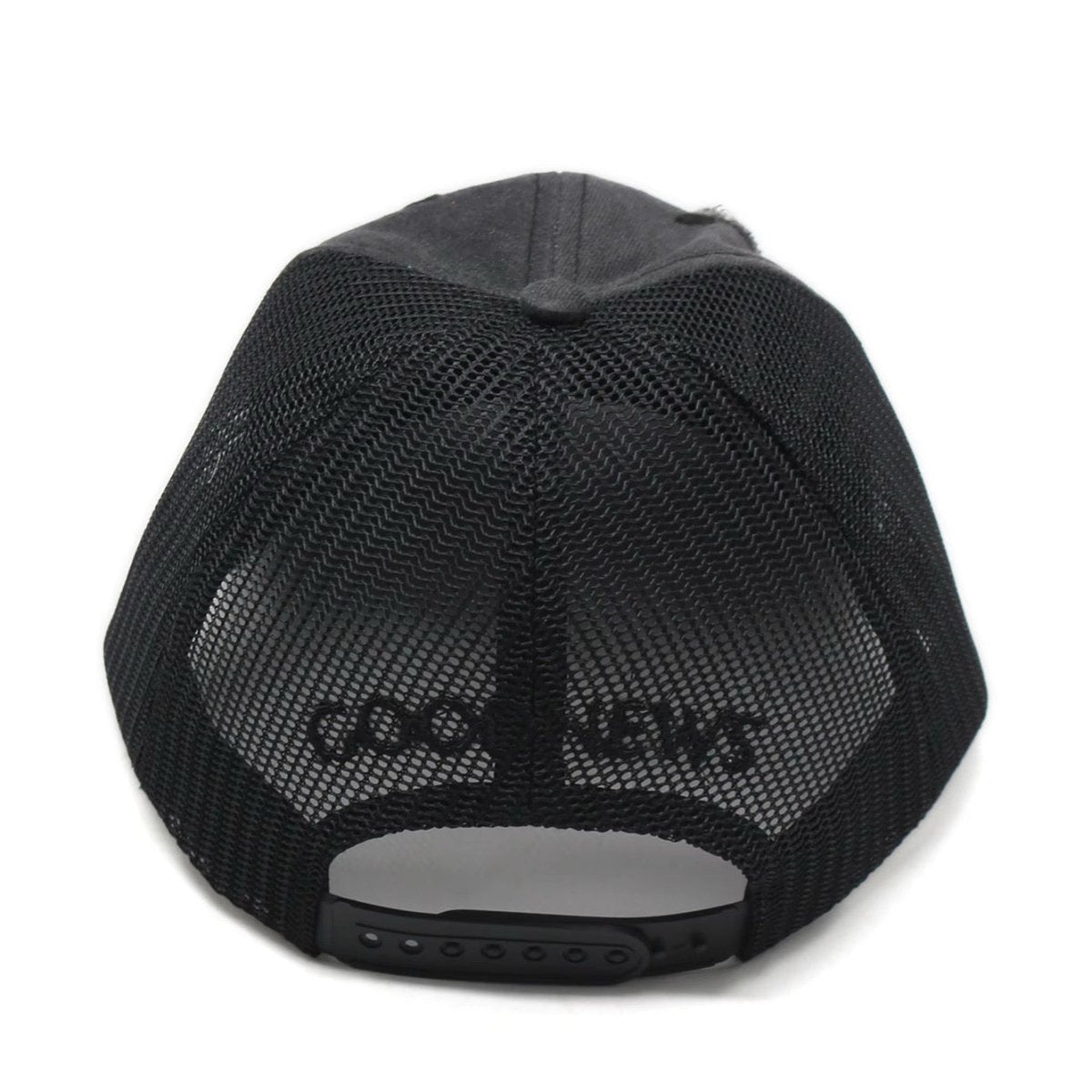 Goodnews Distressed G 6 Panel Trucker Cap in Black - Goodnews Skateshop