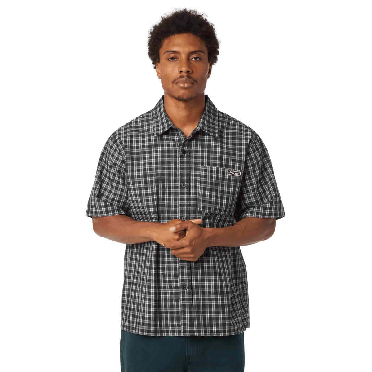 HUF Stretch Micro Plaid Shirt in Black - Goodnews Skateshop