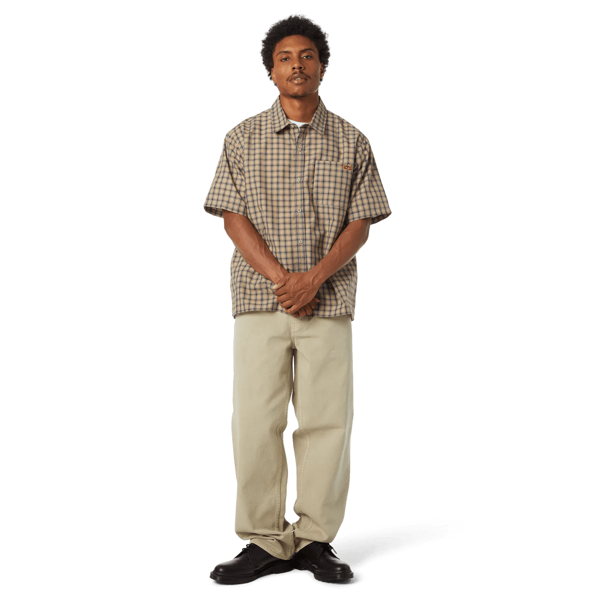 HUF Stretch Micro Plaid Shirt in Clay - Goodnews Skateshop