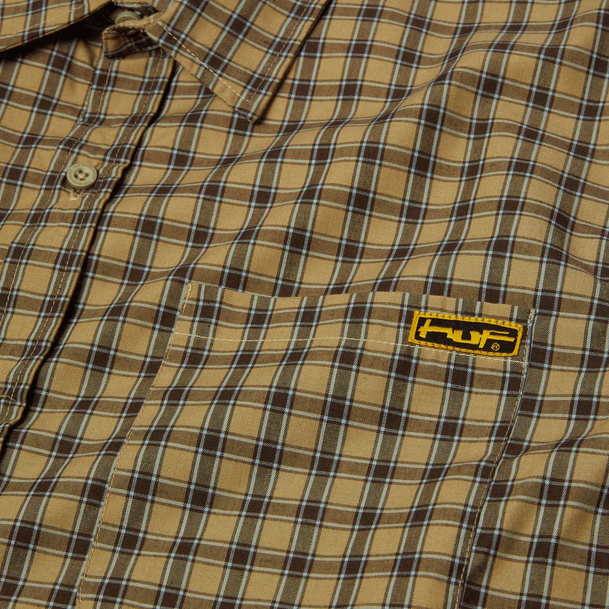 HUF Stretch Micro Plaid Shirt in Clay - Goodnews Skateshop