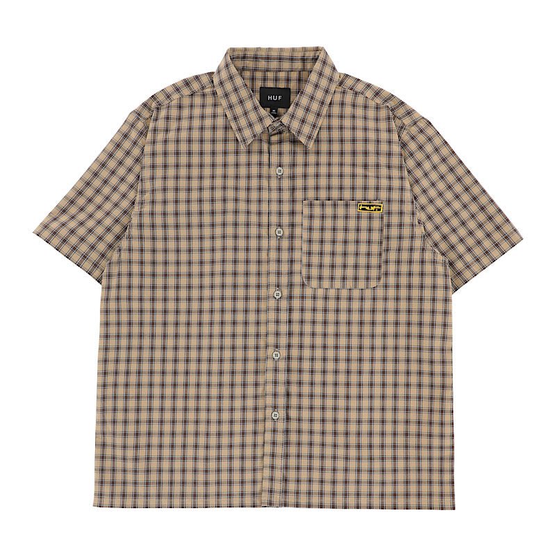 HUF Stretch Micro Plaid Shirt in Clay - Goodnews Skateshop
