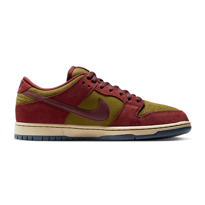 Nike SB Dunk Low Pro in Dark Team Red/Burgundy Crush - Olive Flak - Goodnews Skateshop