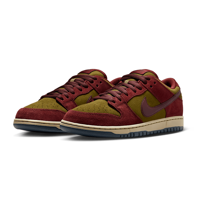 Nike SB Dunk Low Pro in Dark Team Red/Burgundy Crush - Olive Flak - Goodnews Skateshop