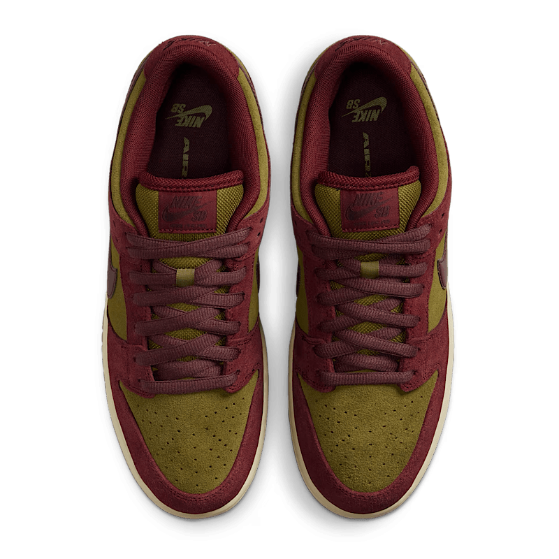 Nike SB Dunk Low Pro in Dark Team Red/Burgundy Crush - Olive Flak - Goodnews Skateshop