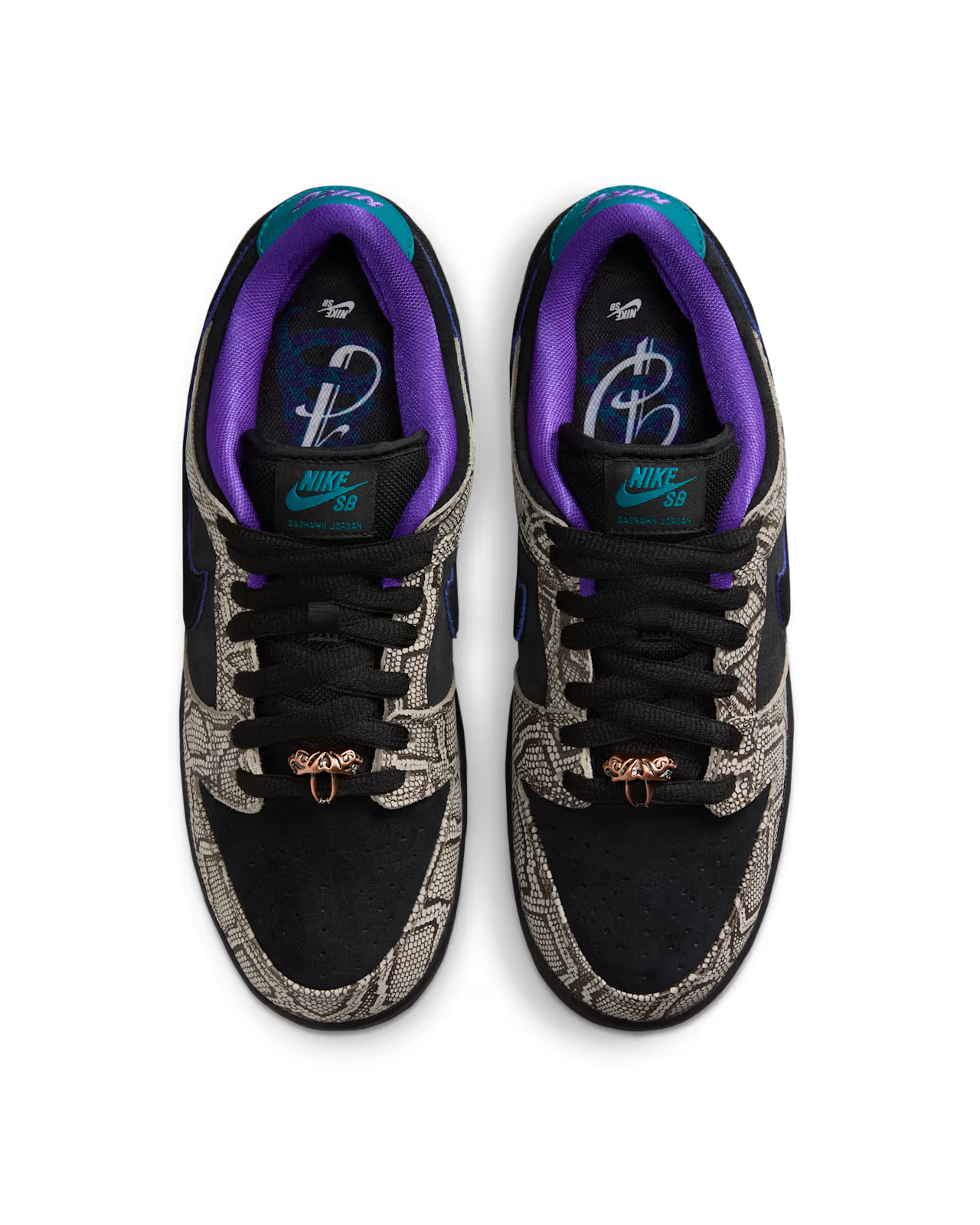 Nike SB X Dashawn Jordan Dunk Low Pro in String/Black-Bright Spruce-Fierce Purple