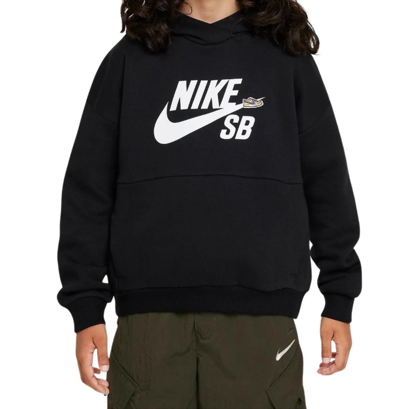 Nike SB Older Kids Icon EasyOn Fleece Hoodie in Black - Goodnews Skateshop