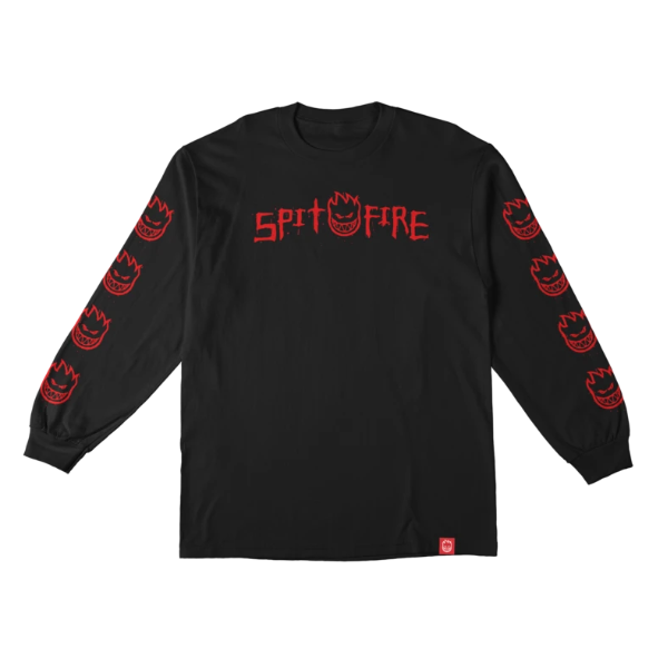 Spitfire Rough Scribble Bighead Longsleeve T-Shirt in Black/Red Prints