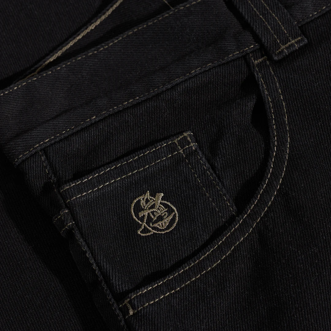 Polar 93 Jeans in Black/Dark Olive Stitching - Goodnews Skateshop