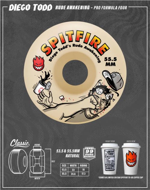 Spitfire F4 Diego Rude Awakening Classic Wheels 99d 53.5mm - Goodnews Skateshop