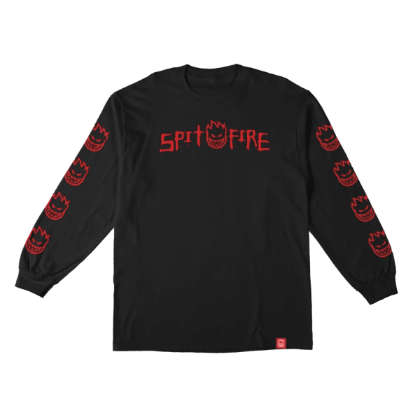 Spitfire Rough Scribble Bighead Longsleeve T-Shirt in Black/Red Prints - Goodnews Skateshop