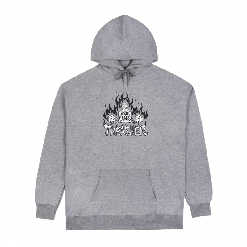 Thrasher Who Cares By Neckface Hoodie in Grey - Goodnews Skateshop