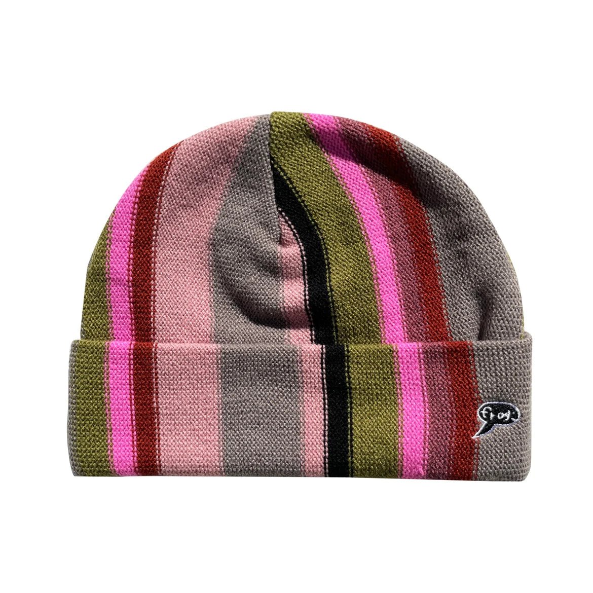 Frog Vertical Stripe Beanie in Grey/Pink