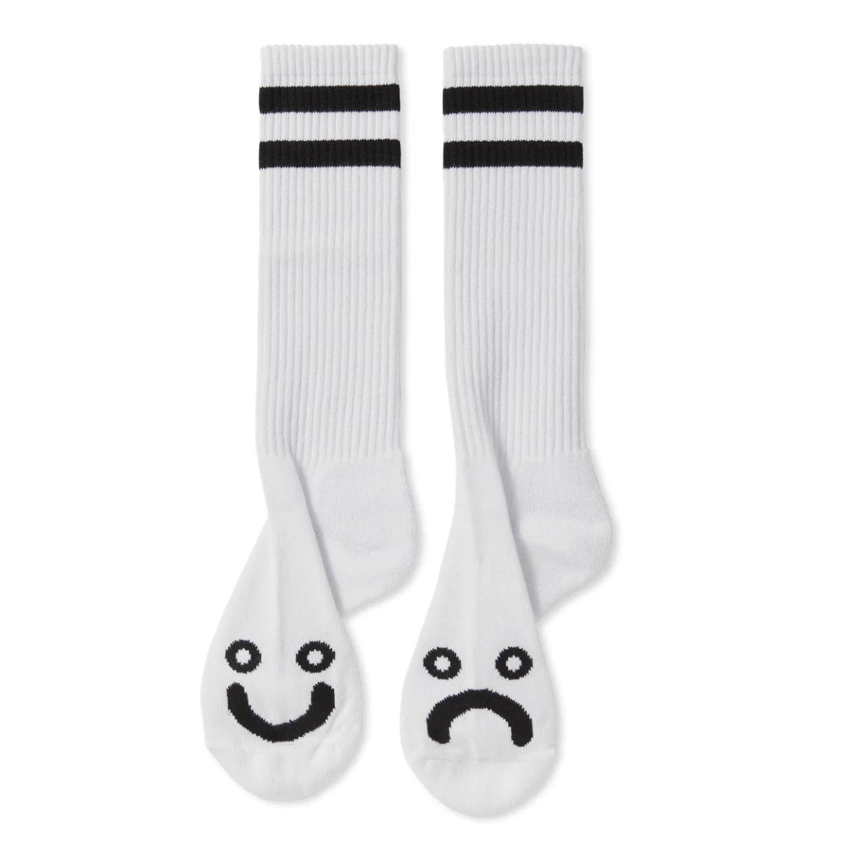 Polar Long Happy Sad Rib Socks in White - Goodnews Skateshop