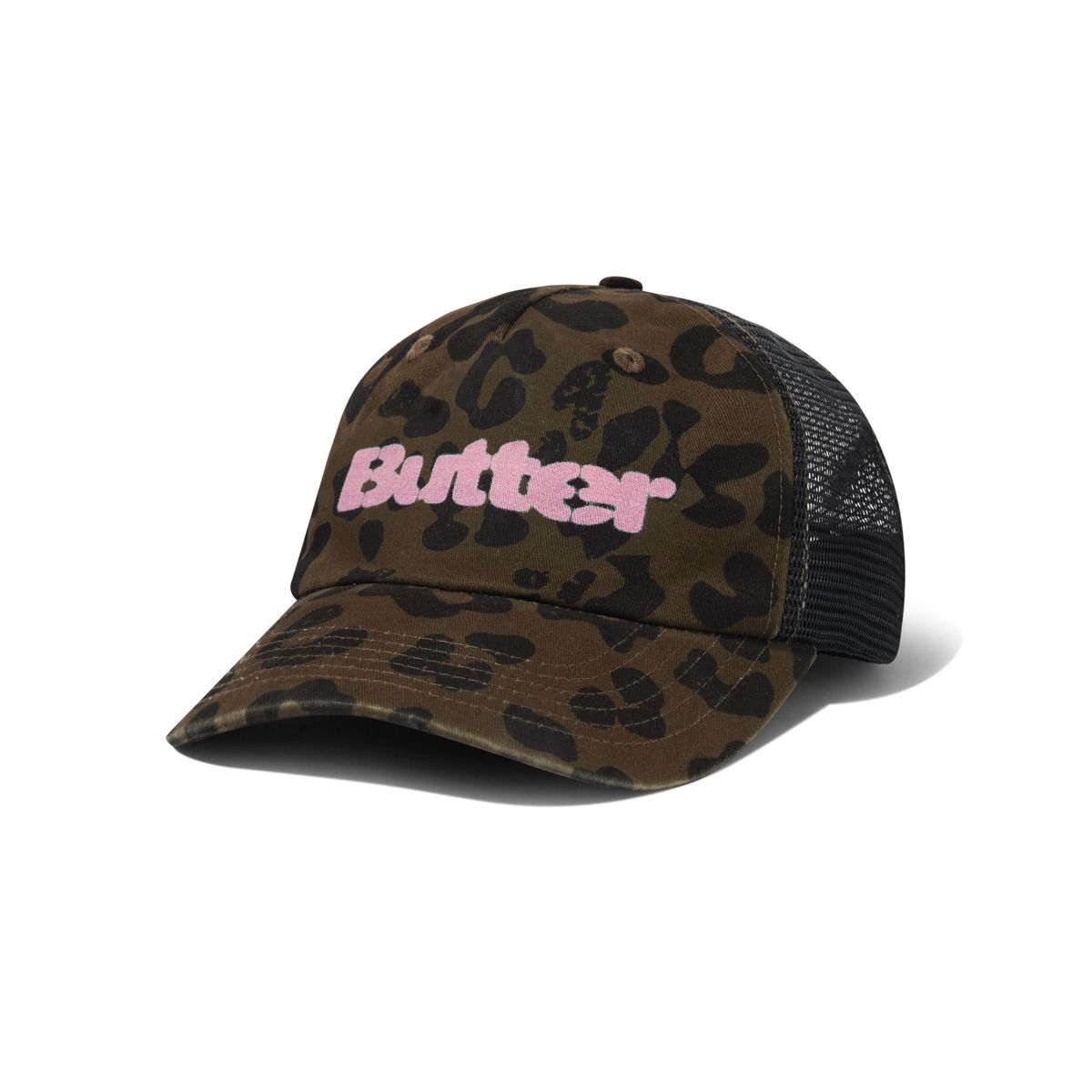 Butter Goods Stencil Trucker Cap in Leopard