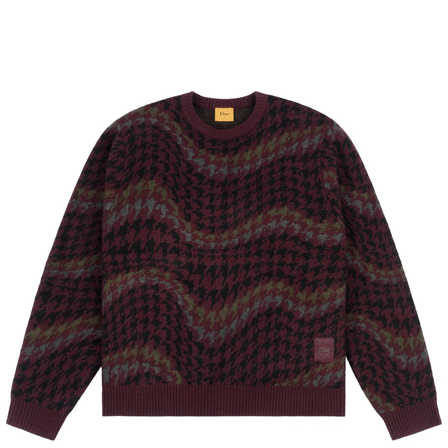 Dime Houndstooth Knit Sweater in Burgundy