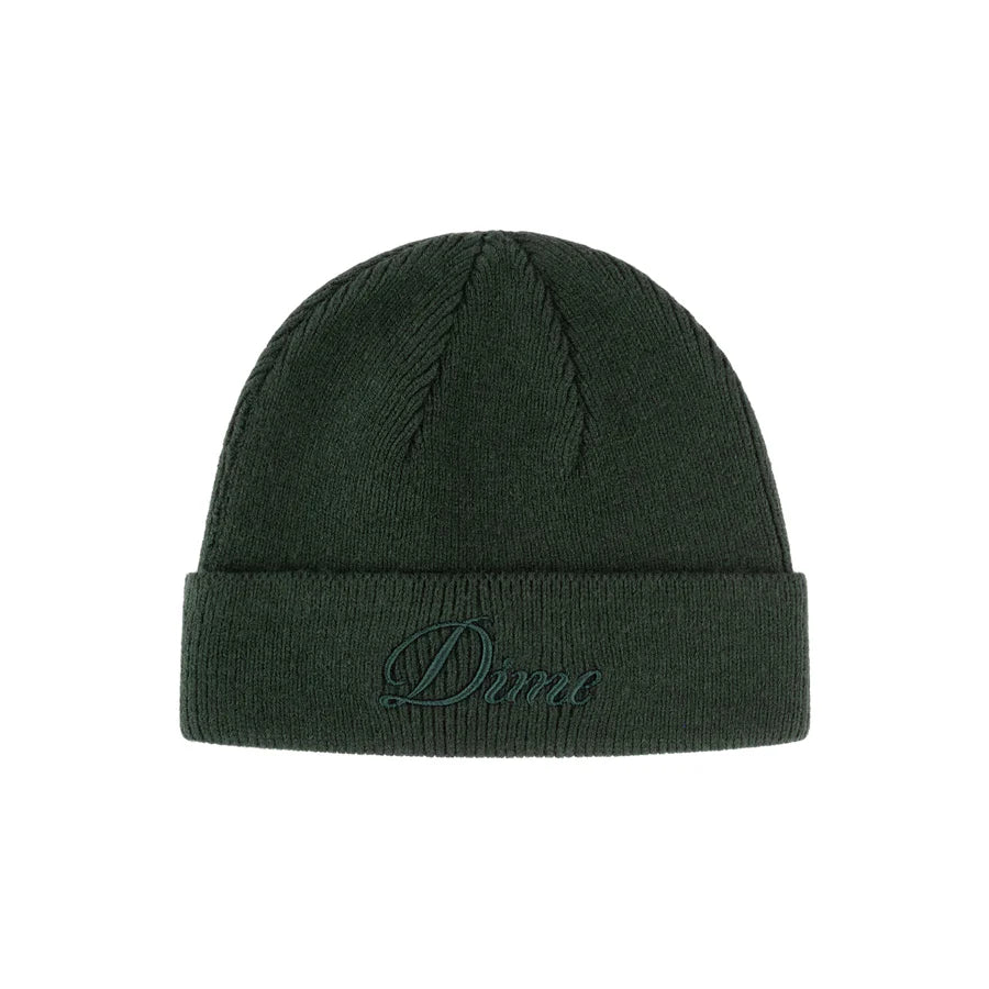 Dime Cursive Wool Fold Beanie in Forest