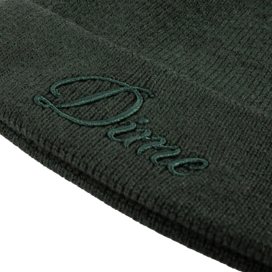 Dime Cursive Wool Fold Beanie in Forest