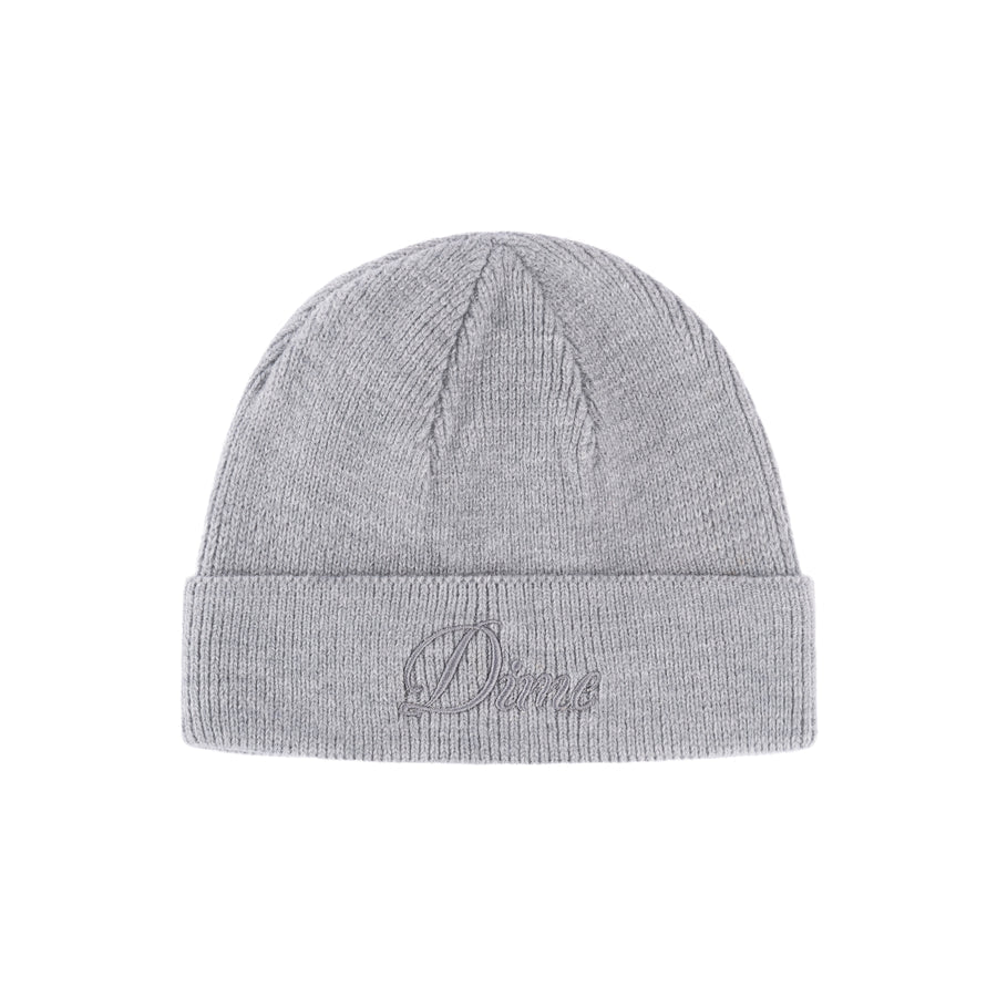 Dime Cursive Wool Fold Beanie in Heather Gray