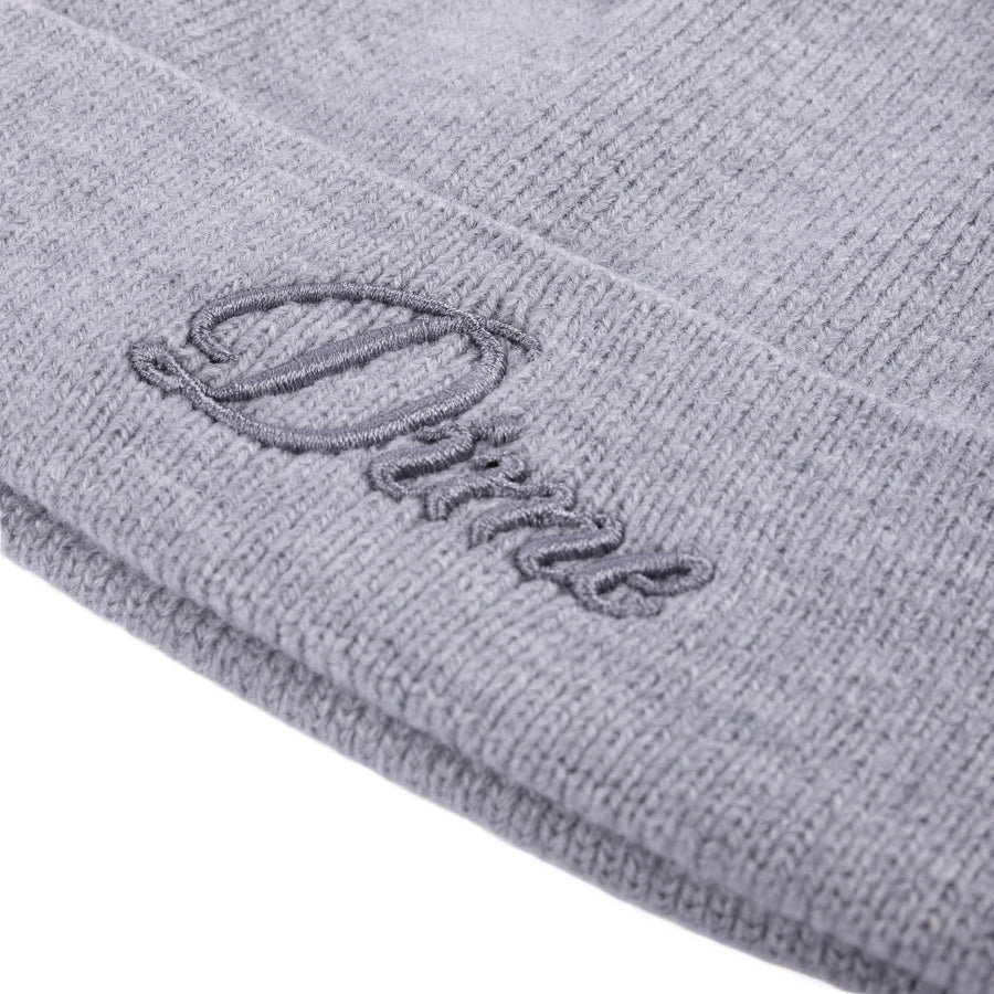 Dime Cursive Wool Fold Beanie in Heather Gray