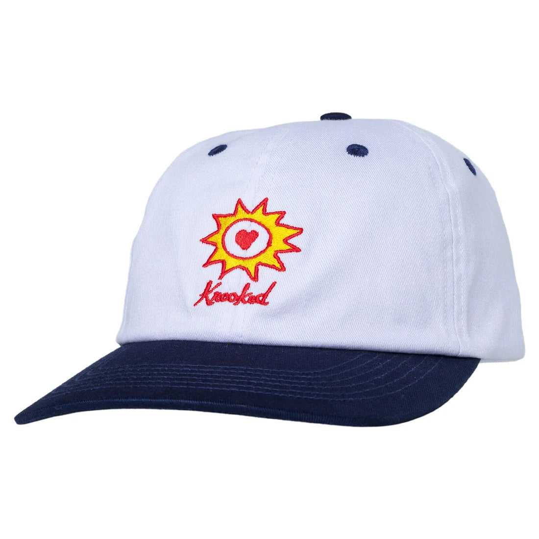 Krooked Sun Heart Snapback Hat in White/Navy