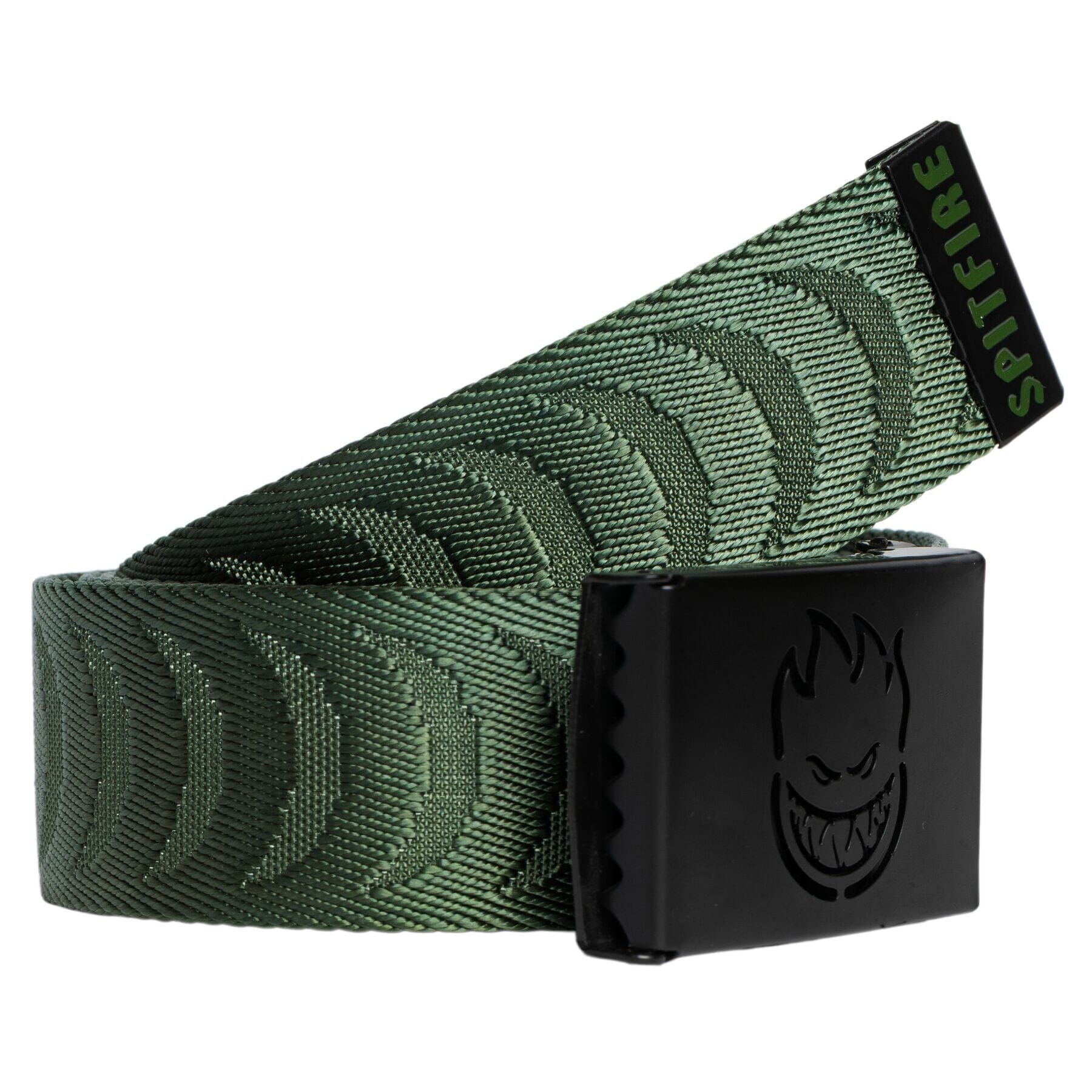 Spitfire Bighead Cut Out Crescent Jaquard Web Belt in Olive/Black