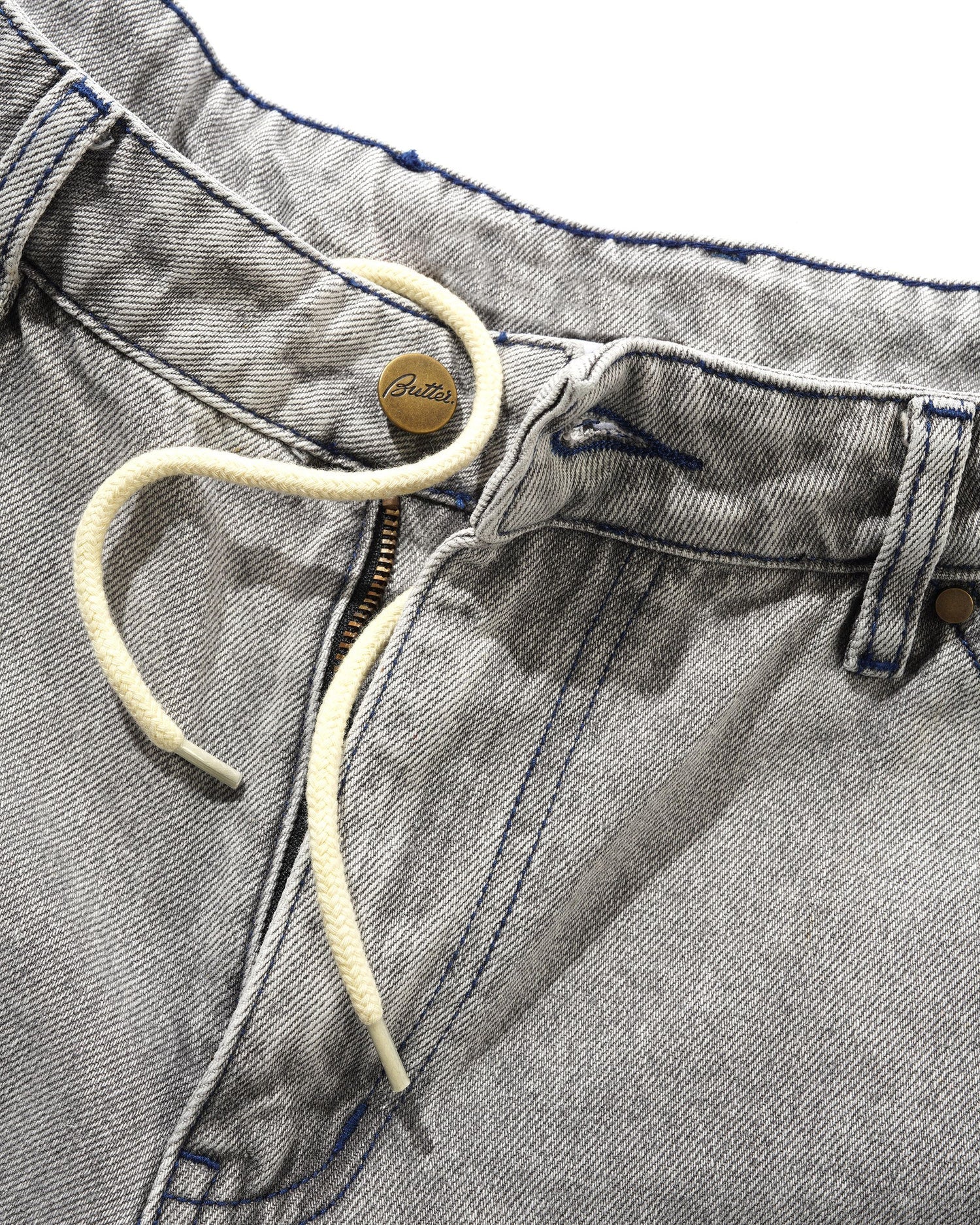Butter Goods Encounter Denim Shorts in Washed Soft Grey
