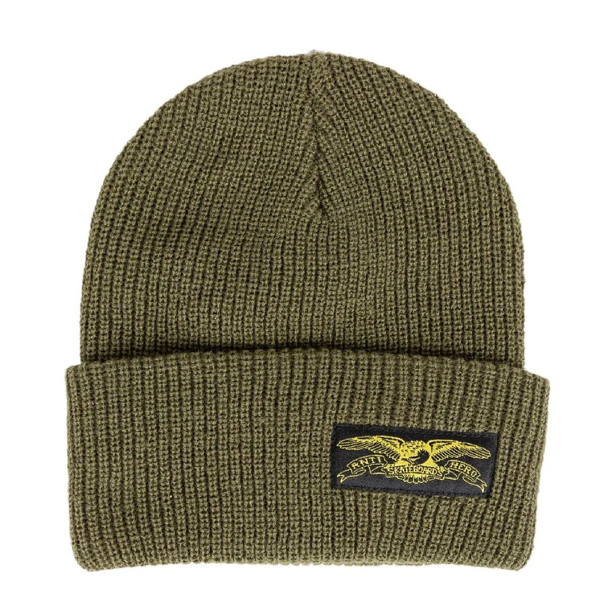 Antihero Stock Eagle Label Cuff Beanie in Olive/Yellow/Black - Goodnews Skateshop