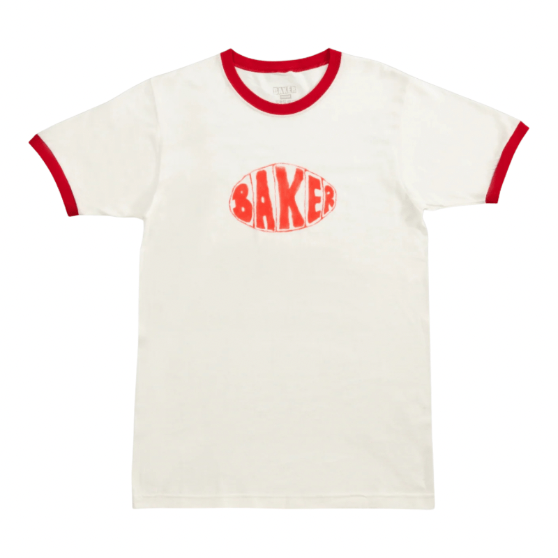 Baker Sprayed Oval Ringer T-Shirt in White/Red - Goodnews Skateshop