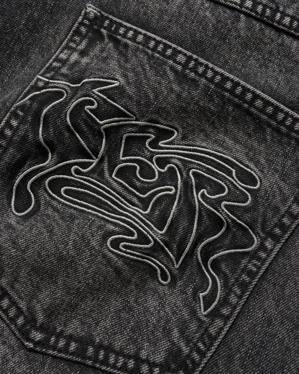 Butter Goods Drummer Baggy Denim Shorts in Streaky Black - Goodnews Skateshop
