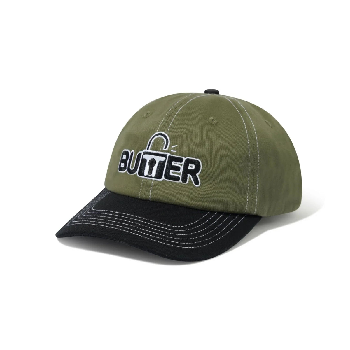 Butter Goods Lock 6 Panel Cap in Army/Black - Goodnews Skateshop